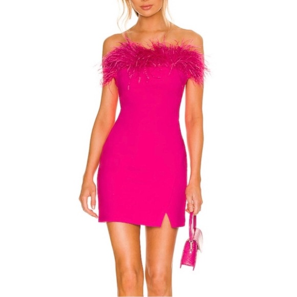 Pink Feather Mini Dress - NWT Likely Katy | Size 6 | Hot Pink Party Dress - Picture 4 of 9